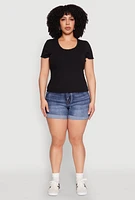 Womens Plus Ribbed Lace Detail Lettuce Edge Top, 1X