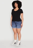 Womens Plus Ribbed Lace Detail Lettuce Edge Top,