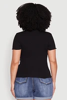 Womens Plus Ribbed Lace Detail Lettuce Edge Top,