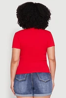 Womens Plus Size Ribbed Lace Detail Lettuce Edge Top, Red, Size 3X