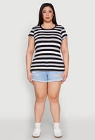 Womens Plus Striped Tee, Multi,