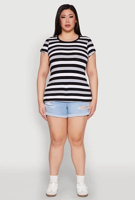 Womens Plus Striped Tee, Multi,