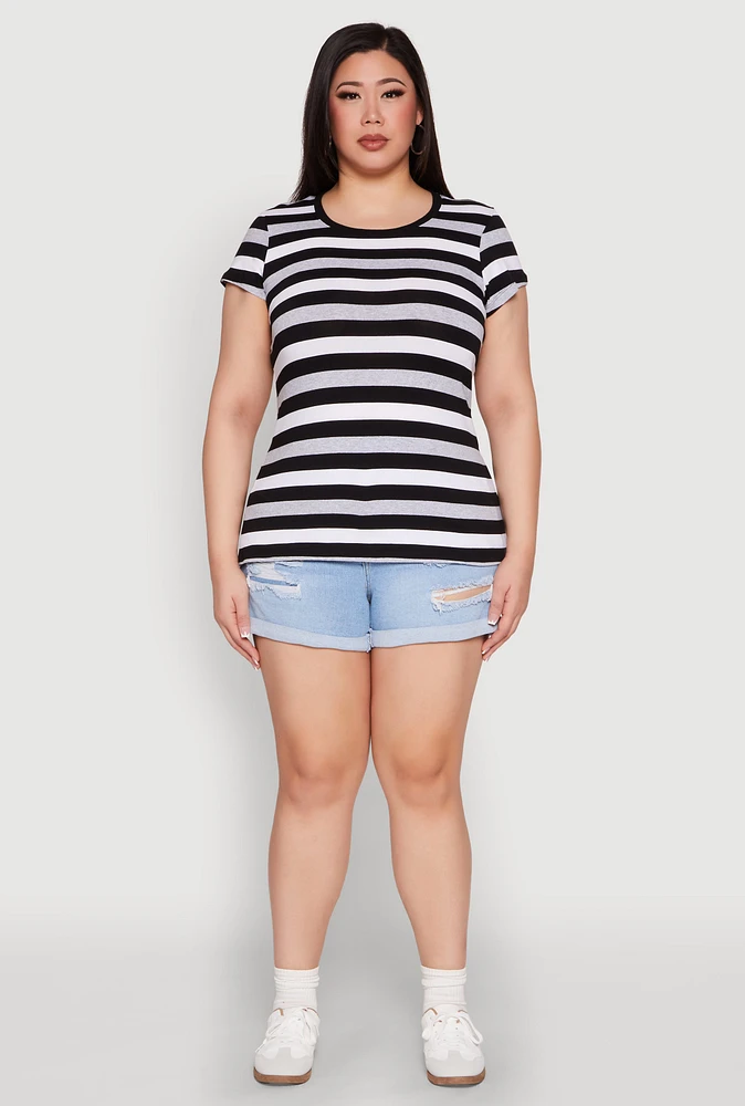 Womens Plus Striped Tee, Multi,