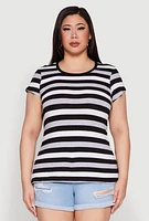 Womens Plus Striped Tee, Multi,