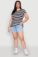 Womens Plus Striped Tee, Multi,