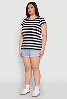 Womens Plus Striped Tee, Multi,