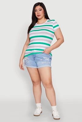 Womens Plus Striped Tee, Multi,