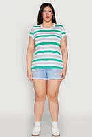 Womens Plus Striped Tee, Multi,