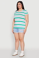 Womens Plus Striped Tee, Multi,
