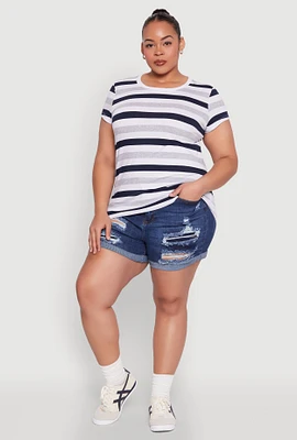 Womens Plus Striped Tee, Multi,
