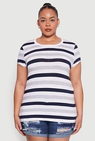 Womens Plus Size Striped Tee, Multi, Size 1X