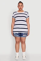 Womens Plus Size Striped Tee, Multi, Size 1X
