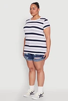 Womens Plus Size Striped Tee, Multi, Size 1X