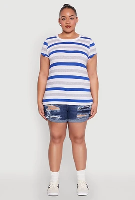 Womens Plus Striped Tee, Multi,