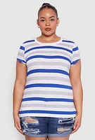 Womens Plus Striped Tee, Multi,