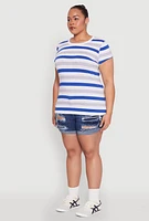 Womens Plus Striped Tee, Multi,