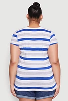 Womens Plus Striped Tee, Multi,