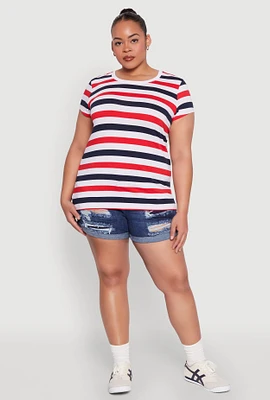 Womens Plus Striped Tee, Multi,