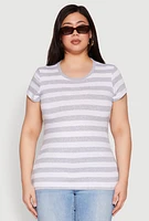 Womens Plus Size Striped Crew Neck Tee, Grey, Size 3X