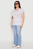 Womens Plus Size Striped Crew Neck Tee, Grey, Size 3X