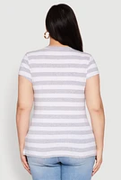 Womens Plus Size Striped Crew Neck Tee, Grey, Size 3X