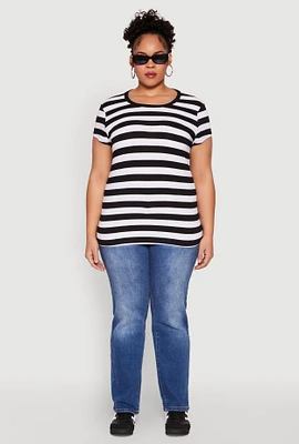 Womens Plus Striped Crew Neck Tee,