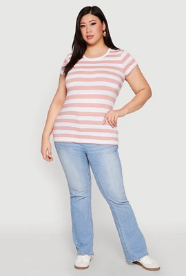 Womens Plus Striped Crew Neck Tee,