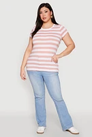 Womens Plus Striped Crew Neck Tee,