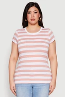 Womens Plus Striped Crew Neck Tee,