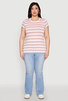 Womens Plus Striped Crew Neck Tee,