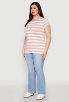 Womens Plus Striped Crew Neck Tee,