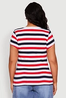 Womens Plus Striped V Neck Tee, Multi,