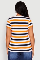 Womens Plus Size Striped V Neck Tee, Multi, Size 3X