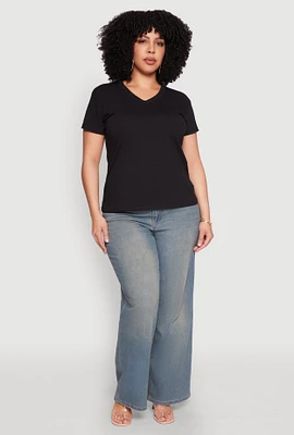 Womens Plus V Neck Short Sleeve Top,