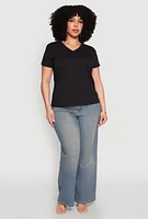 Womens Plus V Neck Short Sleeve Top, 2X