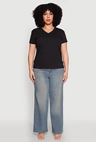 Womens Plus V Neck Short Sleeve Top, 2X