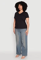 Womens Plus V Neck Short Sleeve Top, 2X