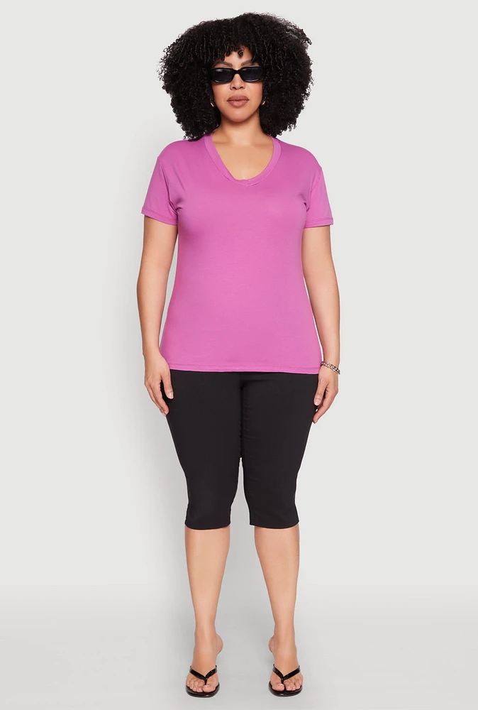 Womens Plus V Neck Short Sleeve Top, 1X