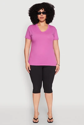 Womens Plus V Neck Short Sleeve Top, 1X