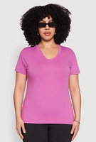 Womens Plus V Neck Short Sleeve Top, 1X