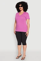 Womens Plus V Neck Short Sleeve Top, 1X