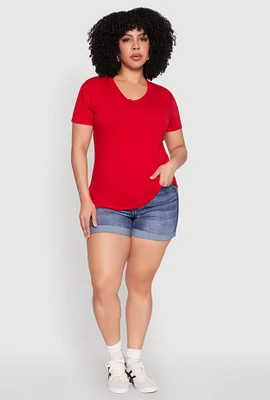 Womens Plus V Neck Short Sleeve Top,