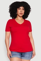 Womens Plus V Neck Short Sleeve Top,