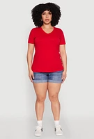 Womens Plus V Neck Short Sleeve Top,