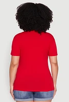 Womens Plus V Neck Short Sleeve Top,