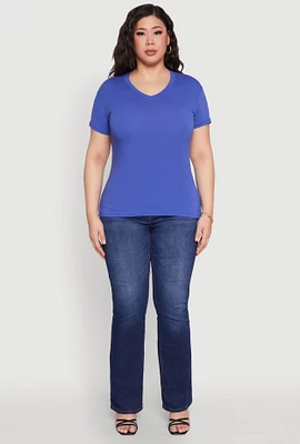 Womens Plus V Neck Short Sleeve Top,