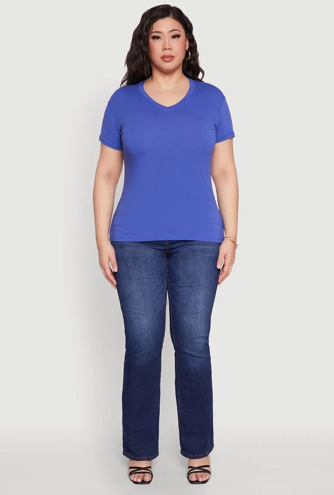 Womens Plus V Neck Short Sleeve Top,