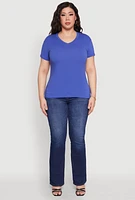 Womens Plus V Neck Short Sleeve Top,