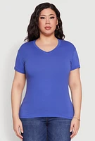 Womens Plus V Neck Short Sleeve Top,