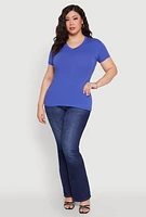 Womens Plus V Neck Short Sleeve Top,